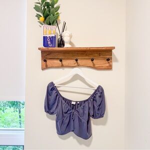 Aritzia Sunday Best Kaia Top Puff Sleeve Peplum Blue Top sz MED